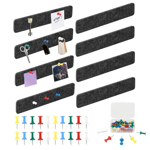 Pavlleen 8 Stück Filz Pinnwand Selbstklebend, Selbstklebende Filz mit 35 Pinnnadeln, Pinnwand Bar Streifen für Foto Hängen Zeitpläne Bulletin Tafeln Heimdekoration Wanddeko 30×5×0,8cm (Dunkelgrau) von Pavlleen