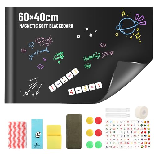 Magnettafel Schwarz, 40 × 60cm Kreidetafel Magnetisch, Tafelfolie Magnetisch, Magnettafel Beschreibbar, 6 Staublose Kreide, Magnetic Adsorption, Abwischbare Tafel, für Schule Büro Haus (Schwarz) von Pavlleen