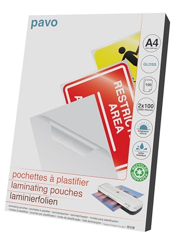 Pavo Premium Laminierfolien DIN A4, 2 x 100 micron, Glanzed, 8005376 100-er Pack von Pavo