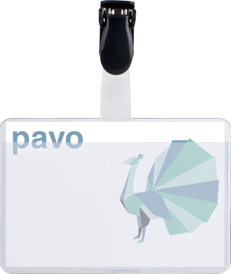 pavo Namensschild, mit Clip, 60 x 90 mm, transparent von Pavo