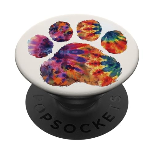 Batikfärbung mit Pfotenabdruck, Weiß PopSockets Klebender PopGrip von Paw Print Dog Mom Cat Mom