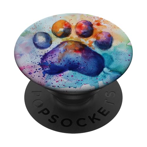 Buntes Aquarell-Pfotenabdruck PopSockets Klebender PopGrip von Paw Print Dog Mom Cat Mom