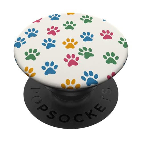 Buntes Pfotenabdruck-Muster PopSockets Klebender PopGrip von Paw Print Dog Mom Cat Mom