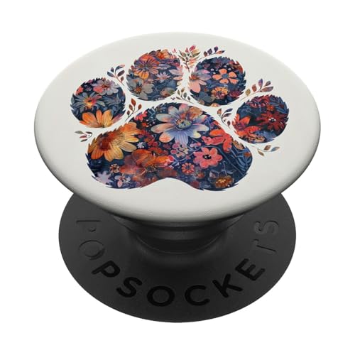 Geblümte Wildblumen Pfotenab PopSockets Klebender PopGrip von Paw Print Dog Mom Cat Mom