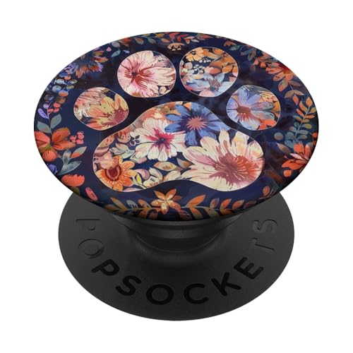 Geblümter Wildblumen-Pfotenab PopSockets Klebender PopGrip von Paw Print Dog Mom Cat Mom
