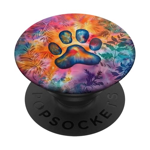Pfotenabdruck-Batik, florale Wildblumen PopSockets Klebender PopGrip von Paw Print Dog Mom Cat Mom