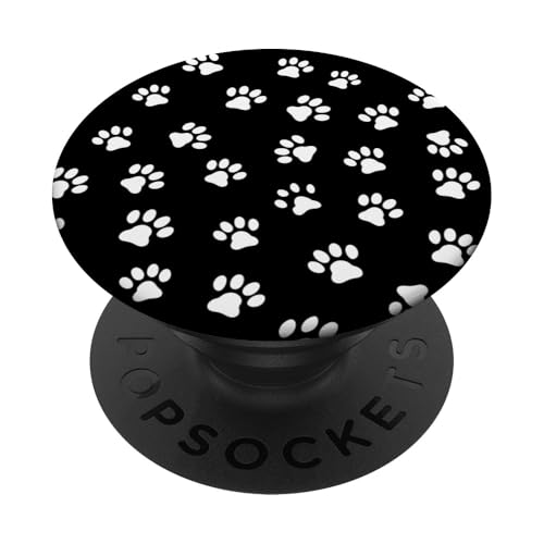 Schwarzes Pfotenabdruck-Muster PopSockets Klebender PopGrip von Paw Print Dog Mom Cat Mom