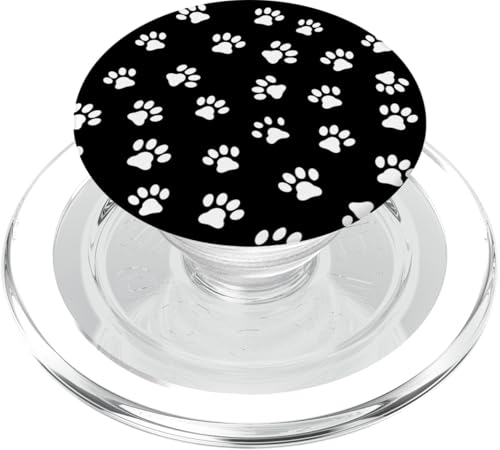 Schwarzes Pfotenabdruck-Muster PopSockets PopGrip für MagSafe von Paw Print Dog Mom Cat Mom