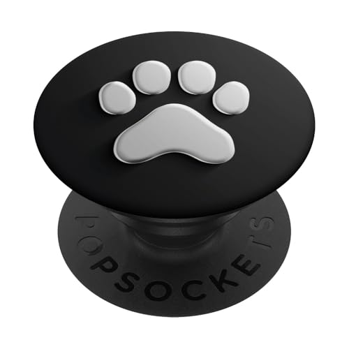 Weißer Pfotenabdruck auf schwarzem Hintergrund PopSockets Klebender PopGrip von Paw Print Dog Mom Cat Mom