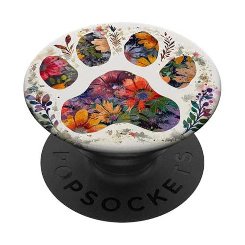 Wildblumen Pfotenabdruck PopSockets Klebender PopGrip von Paw Print Dog Mom Cat Mom
