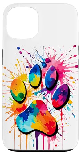 Hülle für iPhone 13 Pfote eines Hundes für Tierliebhaber, niedlicher bunter Pfotenabdruck von Paw print dog or cat for pet lover