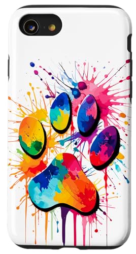 Hülle für iPhone SE (2020) / 7 / 8 Pfote eines Hundes für Tierliebhaber, niedlicher bunter Pfotenabdruck von Paw print dog or cat for pet lover