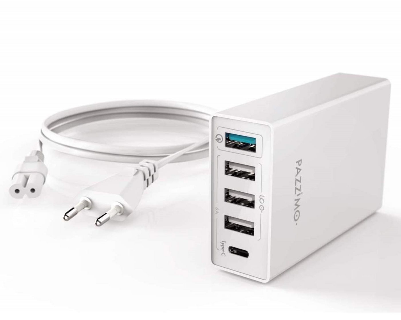 Pazzimo 5-Fach Netz-Ladegerät 8A Ladestation Netzteil Smartphone-Ladegerät (USB-C + 3x USB-A 1x QC 3.0, Schnellladung) von Pazzimo