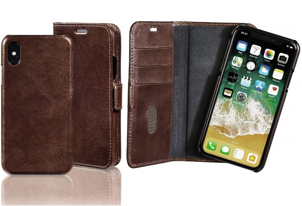 Pazzimo Handyhülle Pazzimo 2in1 Booklet + Cover Smart Case Tasche Hülle für Apple iPhone X / Xs 14,73 cm (5,8 Zoll), Farbe Braun, mit Kartenfächern von Pazzimo