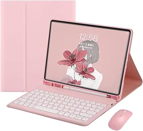 Tastaturhülle für Samsung Galaxy Tab S7 FE / S7 Plus / S8 Plus 12,5 Zoll mit Maus, intelligente weiche Hülle mit Bluetooth-Tastatur, abnehmbare kabellose Tastatur, Tablet-Hülle mit Stifthalter, Rosa von PboyiqiS