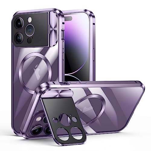 iPhone 15 Pro Hülle Doppelseitige Schnalle, Kompatibel mit Magsafe Magnetische Adsorption Metall Bumper mit Kamera-Abdeckung, Ganzkörperschutz Metall Bumper Case (Lila) von PboyiqiS