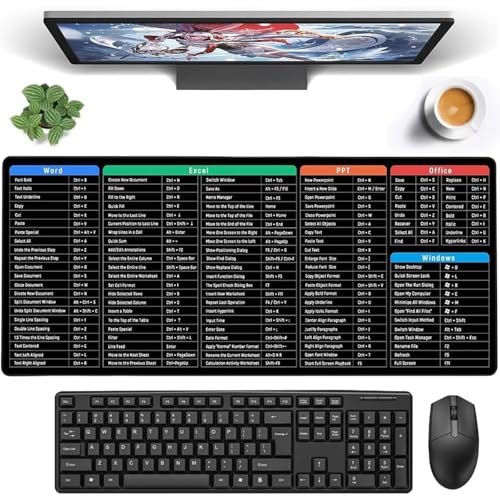 Excel Mousepad, Mauspad, 80 x 30 x 0,2cm Verdicktes, Verlängertes Excel Mousepad für Den Schreibtischunterlage, Rutschfestes Klar Bedrucktes Mauspad XXL, Mouse Pad für Den Schreibtisch im Büro Hause von PceGan