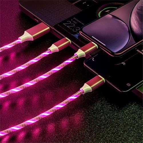 Rotes 3-in-1-Multi-Ladekabel, LED fließend, rotes Licht, Micro-Typ-C-Ladekabel, USB-C-Schnellladekabel, Lightning-Kabel und Verbindungen für die meisten Smartphones von Pchnfei