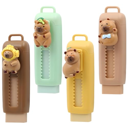 Radiergummi Kinder, 8 Stück Push-Pull Radiergummis Mit Kapybara Design, Perfekt Als Kindergeburtstagsgeschenk, Schulmaterial Und Party Mitgebsel, Vier Farben (Grün/Gelb/Hellbraun/Dunkelbraun) von Pcone Kon