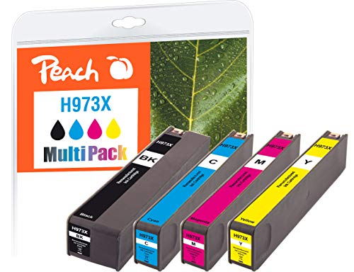 Peach H913/973 Spar Pack Druckerpatronen XL (BK, C, M, Y) ersetzt HP No. 973X, L0S07AE, F6T81AE, F6T82AE, F6T83AE - kompatibel zur neuesten Drucker Firmware - für z.B. HP PageWide Pro 477 dw von Peach