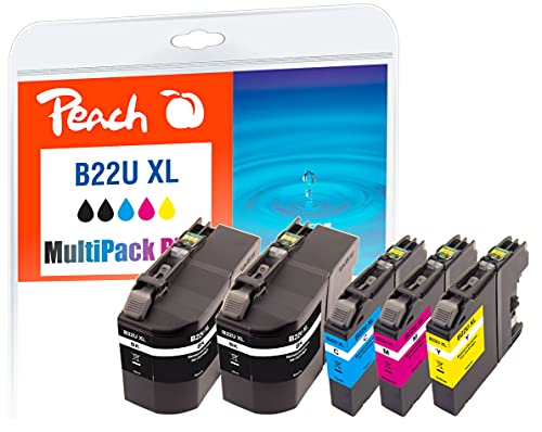Peach B22 Spar Pack Plus Druckerpatronen XL (2xBK, C, M, Y) ersetzt Brother LC-22UXL für z.B. Brother DCPJ 785 DW, Brother MFCJ 985 DW von Peach