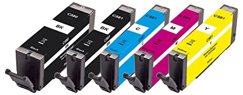 Peach C580/581 Spar Pack Druckerpatronen (BK, PBK, C, M, Y) ersetzt Canon PGI-580, CLI-581, 2078C005 für z.B. Canon Pixma TS 8350, Pixma TS 8351, PI100-356, Standard, Foto Schwarz, Cyan, Magenta,Gelb von Peach