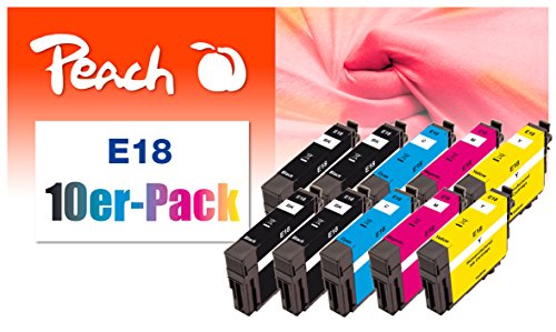 Peach E18 10er-Pack Druckerpatronen (4xBK, 2xC, 2xM, 2xY) ersetzt Epson No. 18, C13T18064010 für z.B. Epson Expression Home XP -100, Epson Expression Home XP -102, Epson Expression Home XP -200 von Peach