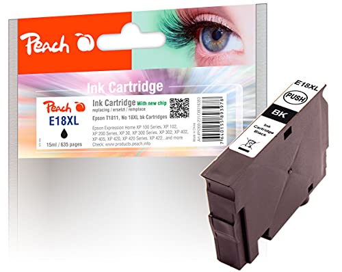 Peach E18 Druckerpatrone XL schwarz ersetzt Epson No. 18XL bk, C13T18114010 für z.B. Epson Expression Home XP -100, Epson Expression Home XP -102, Epson Expression Home XP -200 von Peach