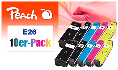 Peach E26 10er-Pack Druckerpatronen (2xBK, 2xPBK, 2xC, 2xM, 2xY) ersetzt Epson No. 26, C13T26164010 für z.B. Epson Expression Premium XP -510, Epson Expression Premium XP -520 von Peach