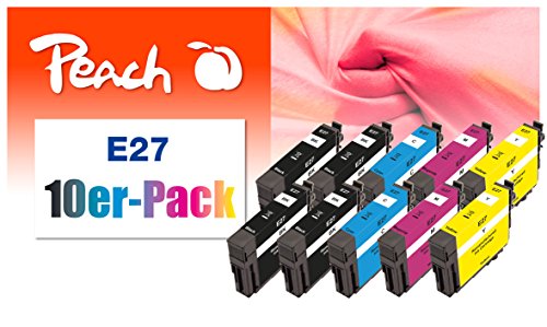 Peach E27 10er-Pack Druckerpatronen (4xBK, 2xC, 2xM, 2xY) ersetzt Epson T2706, No. 27, C13T27064010*2 für z.B. Epson WorkForce WF -3600, Epson WorkForce WF -3620 DWF, Epson WorkForce WF -3620 WF von Peach