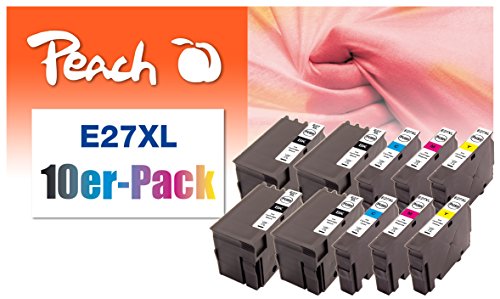 Peach E27 10er-Pack Druckerpatronen XL (4xBK, 2xC, 2xM, 2xY) ersetzt Epson T2716, No. 27XL, C13T27164010*2 für z.B. Epson WorkForce WF -3600, Epson WorkForce WF -3620 DWF, Epson WorkForce WF -7600 von Peach