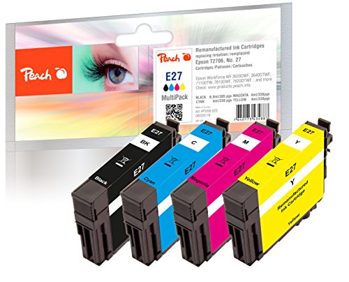 Peach E27 Spar Pack Druckerpatronen (BK, C, M, Y) ersetzt Epson T2706, No. 27, C13T27064010 für z.B. Epson WorkForce WF -3600, Epson WorkForce WF -3620 DWF, Epson WorkForce WF -3620 WF von Peach