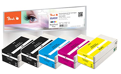 Peach ESJIC22 Spar Pack Plus Druckerpatronen (2xBK, C, M, Y) ersetzt Epson SJIC22 für z.B. Epson TMC 3500, Epson ColorWorks C 3500 von Peach