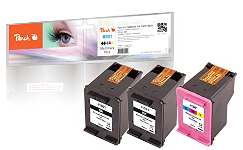 Peach H301 Spar Pack Plus Druckköpfe (2xBK, C) ersetzt HP No. 301, E5Y87EE für z.B. HP Envy 5530, HP Envy 5534 e-All-in-One, HP DeskJet 3050, HP DeskJet 2540, HP OfficeJet 4634, HP OfficeJet 4636 0Z von Peach