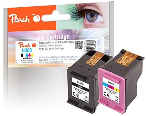 Peach H303 Spar Pack Druckköpfe (BK, C) ersetzt HP No. 303, 3YM92A für z.B. HP Envy Photo 7134, HP Envy Photo 6220, HP Envy Photo 7130, HP Envy Photo 7830, HP Envy Photo 6230, HP Envy Photo 6232-0Z von Peach