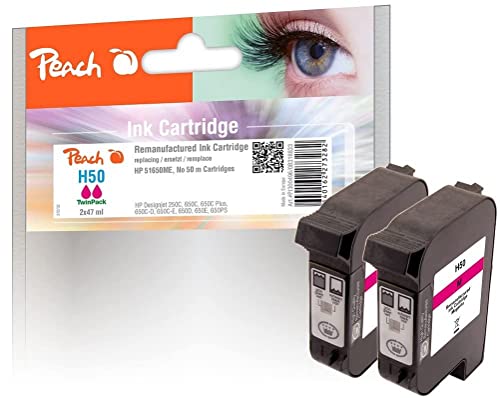 Peach H40/44/50 Doppelpack Druckköpfe 2 x magenta ersetzt HP No. 50 m*2, 51650ME*2 für z.B. HP DesignJet 250 C, HP DesignJet 650 C, HP DesignJet 650 C Plus, HP DesignJet 650 C-D, HP DesignJet 650 D von Peach