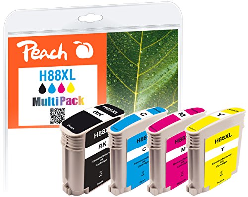 Peach H88 Spar Pack Druckerpatronen XL (BK, C, M, Y) ersetzt HP No. 88XL, C9391AE, C9392AE, C9393AE, C9396AE für z.B. HP OfficeJet Pro L 7500, HP OfficeJet Pro L 7580, HP OfficeJet Pro L 7590 von Peach