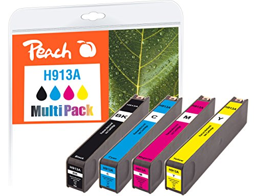 Peach H913/973 Spar Pack Druckerpatronen (BK, C, M, Y) ersetzt HP No. 913A, L0R95AE, F6T77AE, F6T78AE, F6T79AE - kompatibel zur neuesten Drucker Firmware - für z.B. HP PageWide Pro 477 dw von Peach
