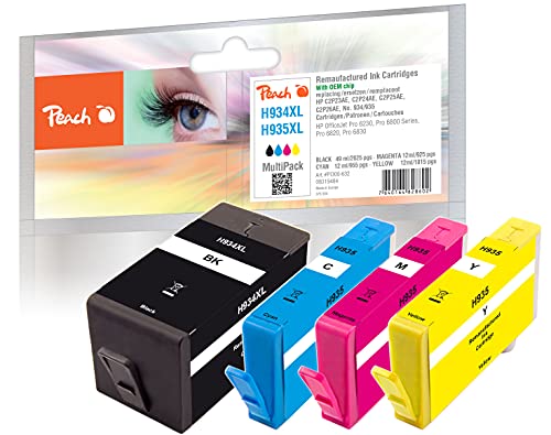 Peach H934/935 Spar Pack Druckerpatronen XL (BK, C, M, Y) ersetzt HP No. 934XL, No. 935XL, C2P23A, C2P24A, C2P25A, C2P26A für z.B. HP OfficeJet Pro 6830, HP OfficeJet Pro 6230, HP OfficeJet 6800 von Peach