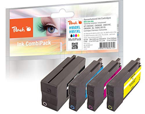 Peach H950/951 Spar Pack Druckerpatronen XL (BK, C, M, Y) ersetzt HP No. 950XL, No. 951XL, C2P43A für z.B. HP OfficeJet Pro 8600 Plus e-All-in-One, HP OfficeJet Pro 8610 e-All-in-One von Peach