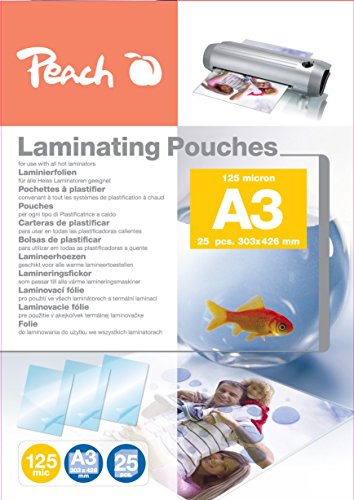 Peach Laminierfolie A3 | 125 mic | 25 Stück | Premiumqualität für beste Laminierergebnisse | kompatibel mit Geräten aller Markenhersteller | PPR525-01 von Peach