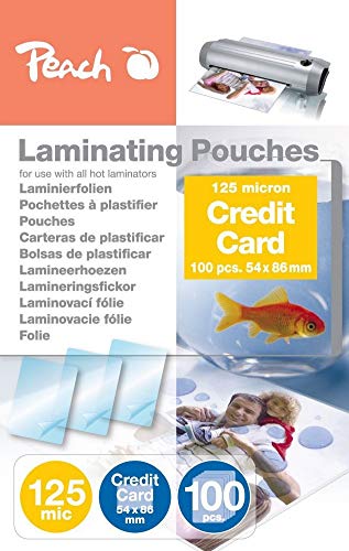 Peach Laminierfolien 54x86mm Kreditkarte - 125 mic - 100 pouches - glänzend - kompatibel mit Laminiergeräten aller Markenhersteller - PP525-07 von Peach