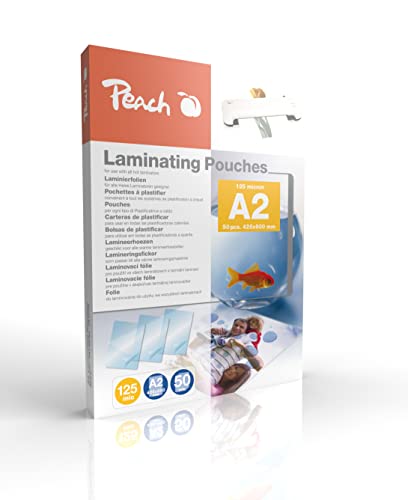 Peach Laminierfolien A2 - 125 mic - 50 pouches - glänzend - Premiumqualität für beste Laminierergebnisse - kompatibel mit Geräten aller Markenhersteller - PP525-12 von Peach