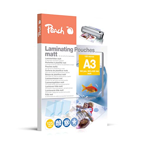 Peach Laminierfolien A3 - 125 mic - 100 pouches - matt - beschreibbar - Premiumqualität für beste Laminierergebnisse - kompatibel mit Geräten aller Markenhersteller - S-PP525-15 von Peach