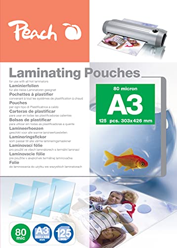 Peach Laminierfolien A3 - 80 Mic - 125 pouches - Premiumqualität für beste Laminierergebnisse - kompatibel mit Geräten aller Markenhersteller - PP580-01P von Peach