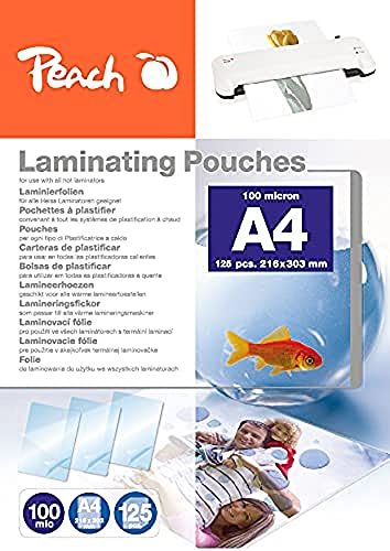 Peach Laminierfolien A4 - 100 mic - 125 pouches glänzend - Premiumqualität für beste Laminierergebnisse - kompatibel mit Geräten aller Markenhersteller - PP500-02P von Peach