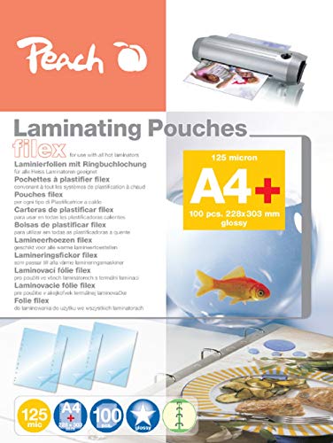 Peach Laminierfolien A4 - 125 mic - 100 pouches - abheftbar - zum praktischen Abheften im Ordner - kompatibel mit Laminiergeräten aller Markenhersteller - S-PP525-21 von Peach