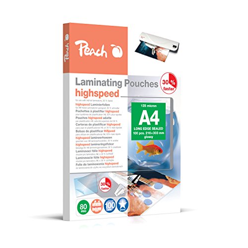 Peach Laminierfolien A4 - 80 mic - 100 pouches - glänzend HighSpeed - einsetzbar in A3 Laminiergeräten aller Markenhersteller - PP580-22 von Peach