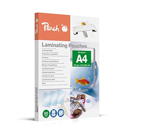 Peach Laminierfolien A4 - 80 mic - 100 pouches - glänzend - Premiumqualität für beste Laminierergebnisse - kompatibel mit Geräten aller Markenhersteller - PP580-02 von Peach