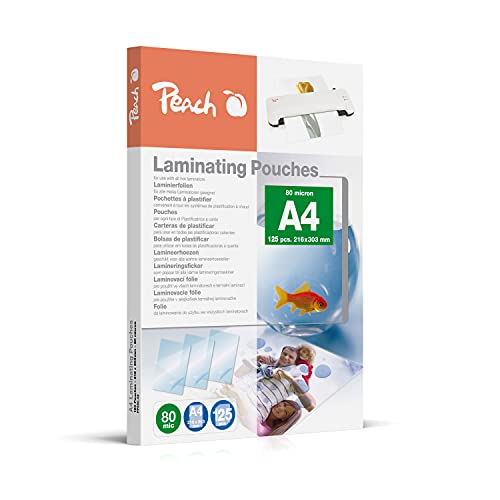 Peach Laminierfolien A4 - 80 mic - 125 pouches - glänzend - Premiumqualität für beste Laminierergebnisse - kompatibel mit Geräten aller Markenhersteller - PP580-02P von Peach